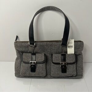 Vintage 2005 Banana Republic Brown Wool Herringbone Tweed Double Handle PurseNEW